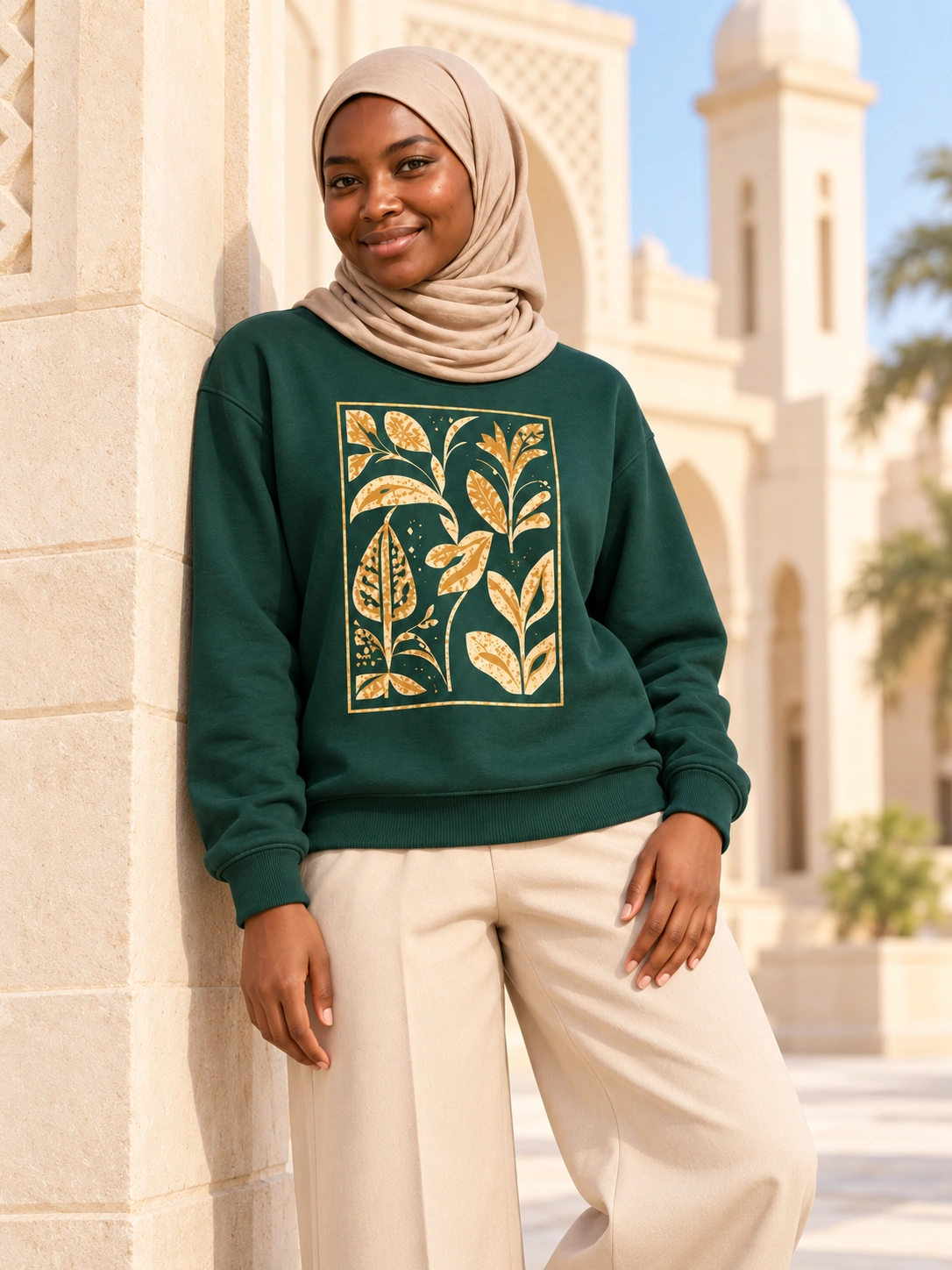 Leaf Motif Sweatshirt
